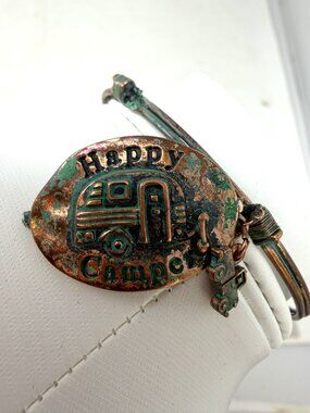 Vintage-Style Bracelet 7 ½” Happy Camper Copper Charm Faux Patina RV Travel